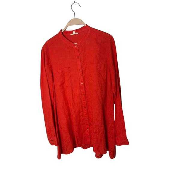 Eileen Fisher Woman M orange red Irish linen long sleeved loose blouse - Picture 1 of 3